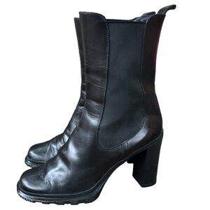 Miu Miu Vintage Leather Heeled Chelsea Boots With Tread Sole in Black Size 9